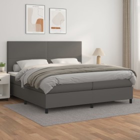 Box spring bed with gray synthetic leather mattress 200x200 cm by vidaXL, Beds and slatted bases - Ref: Foro24-3142747, Price...