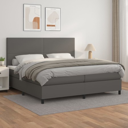 Cama box spring con colchón cuero sintético gris 200x200 cm de vidaXL, Camas y somieres - Ref: Foro24-3142747, Precio: 667,99...