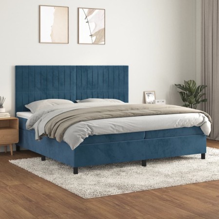 Box spring bed with dark blue velvet mattress 200x200 cm by vidaXL, Beds and slatted bases - Ref: Foro24-3143167, Price: 694,...