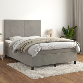 Box spring bed with light gray velvet mattress 140x190 cm by vidaXL, Beds and slatted bases - Ref: Foro24-3142899, Price: 517...