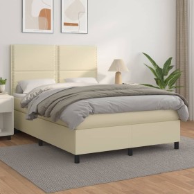 Box spring bed with cream synthetic leather mattress 140x200cm by vidaXL, Beds and slatted bases - Ref: Foro24-3142787, Price...