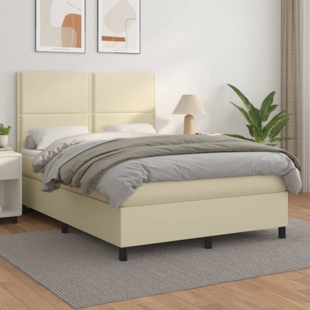 Cama box spring con colchón cuero sintético crema 140x200cm de vidaXL, Camas y somieres - Ref: Foro24-3142787, Precio: 496,12...