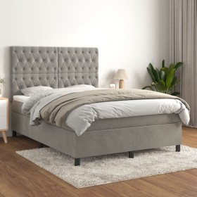 Cama box spring con colchón terciopelo gris claro 140x190 cm de vidaXL, Camas y somieres - Ref: Foro24-3143199, Precio: 641,7...