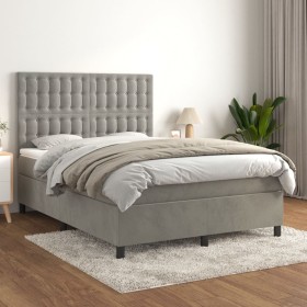 Cama box spring con colchón terciopelo gris claro 140x190 cm de vidaXL, Camas y somieres - Ref: Foro24-3143259, Precio: 526,2...