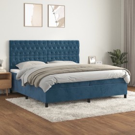 Box spring bed with dark blue velvet mattress 200x200 cm by vidaXL, Beds and slatted bases - Ref: Foro24-3143227, Price: 692,...