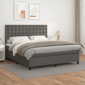 Cama box spring con colchón cuero sintético gris 180x200 cm de vidaXL, Camas y somieres - Ref: Foro24-3142861, Precio: 662,89...