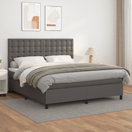 Cama box spring con colchón cuero sintético gris 180x200 cm de vidaXL, Camas y somieres - Ref: Foro24-3142861, Precio: 661,99...