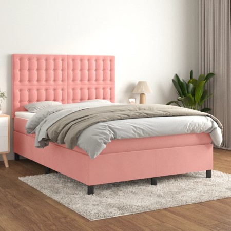 Box spring bed with pink velvet mattress 140x200 cm by vidaXL, Beds and slatted bases - Ref: Foro24-3143270, Price: 529,47 €,...