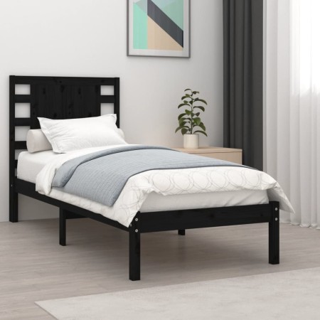 Solid black pine wood bed frame 100x200 cm by vidaXL, Beds and slatted bases - Ref: Foro24-3104212, Price: 132,64 €, Discount: %