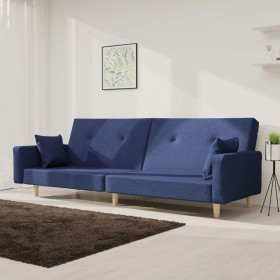 Sofá cama de 2 plazas con dos almohadas tela azul de vidaXL, Sofás - Ref: Foro24-337326, Precio: 199,99 €, Descuento: %