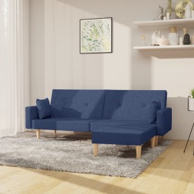 Sofá cama de 2 plazas con reposapies tela azul de vidaXL, Sofás - Ref: Foro24-3080517, Precio: 286,99 €, Descuento: %