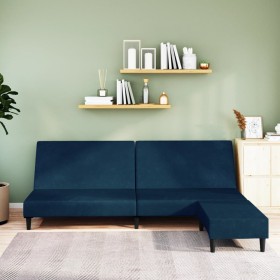 2-Sitzer-Schlafsofa mit Fußstütze aus blauem Samt von vidaXL, Sofas - Ref: Foro24-3080489, Preis: 267,43 €, Rabatt: %