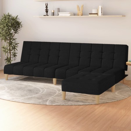 Sofá cama de 2 plazas con reposapies tela negro de vidaXL, Sofás - Ref: Foro24-3080536, Precio: 274,09 €, Descuento: %