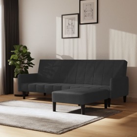 Sofá cama de 2 plazas con reposapiés terciopelo negro de vidaXL, Sofás - Ref: Foro24-3080576, Precio: 293,80 €, Descuento: %