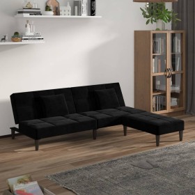 Sofá cama de 2 plazas 2 cojines y reposapiés terciopelo negro de vidaXL, Sofás - Ref: Foro24-3080630, Precio: 303,99 €, Descu...