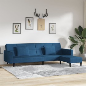 2-Sitzer-Schlafsofa mit 2 Kissen und Fußstütze aus blauem Samt von vidaXL, Sofas - Ref: Foro24-3080634, Preis: 331,99 €, Raba...