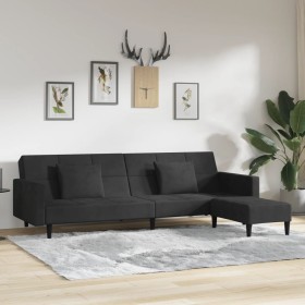 2-Sitzer-Schlafsofa mit 2 Kissen und Fußstütze aus schwarzem Samt von vidaXL, Sofas - Ref: Foro24-3080641, Preis: 348,35 €, R...