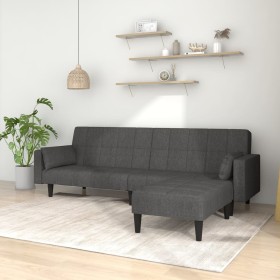 2-seater sofa bed with 2 cushions and footrest in dark gray fabric by vidaXL, Sofas - Ref: Foro24-3080674, Price: 334,99 €, D...