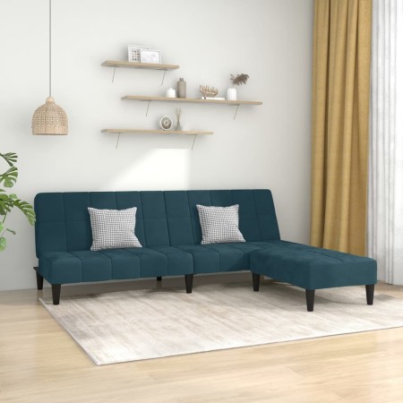 2-Sitzer-Schlafsofa mit Fußstütze aus blauem Samt von vidaXL, Sofas - Ref: Foro24-3080685, Preis: 266,99 €, Rabatt: %