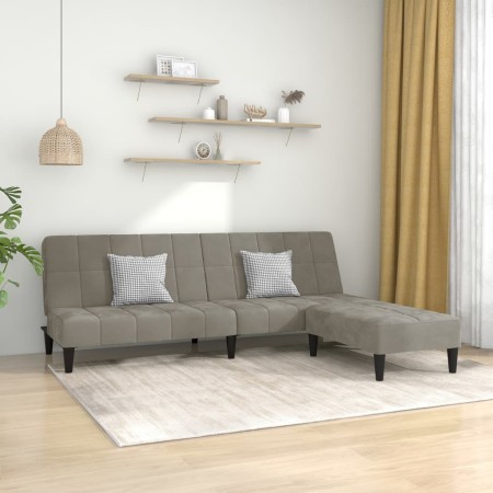 Sofá cama de 2 plazas con reposapiés terciopelo gris claro de vidaXL, Sofás - Ref: Foro24-3080686, Precio: 270,99 €, Descuent...