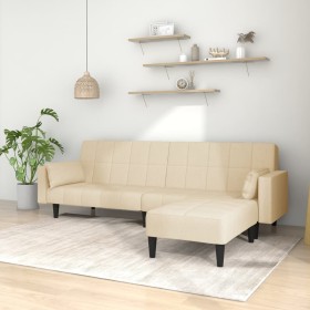 2-Sitzer-Schlafsofa mit 2 Kissen und Fußstütze aus cremefarbenem Stoff von vidaXL, Sofas - Ref: Foro24-3080676, Preis: 297,99...