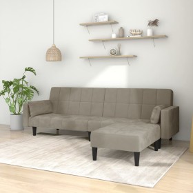 Sofá cama 2 plazas 2 cojines y reposapiés terciopelo gris claro de vidaXL, Sofás - Ref: Foro24-3080697, Precio: 333,43 €, Des...