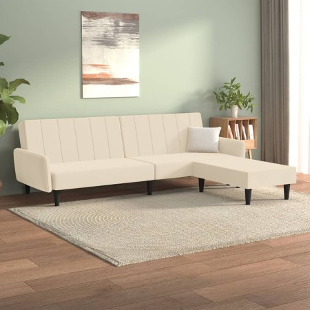 2-Sitzer-Schlafsofa mit Fußstütze aus cremefarbenem Samt von vidaXL, Sofas - Ref: Foro24-3080729, Preis: 284,53 €, Rabatt: %