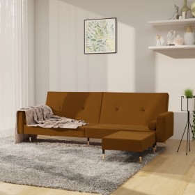 2-Sitzer-Schlafsofa mit Fußstütze aus braunem Samt von vidaXL, Sofas - Ref: Foro24-3080532, Preis: 265,99 €, Rabatt: %