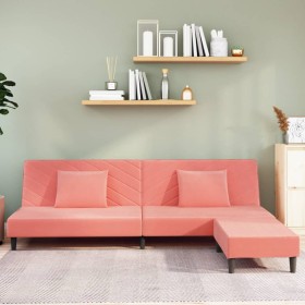 2-Sitzer-Schlafsofa mit Fußstütze und 2 rosa Samtkissen von vidaXL, Sofas - Ref: Foro24-3081836, Preis: 251,68 €, Rabatt: %