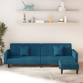 Sofá cama 2 plazas con reposapies y 2 cojines terciopelo azul de vidaXL, Sofás - Ref: Foro24-3081842, Precio: 344,99 €, Descu...