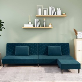 2-seater sofa bed with footrest and 2 blue velvet cushions by vidaXL, Sofas - Ref: Foro24-3081831, Price: 312,99 €, Discount: %