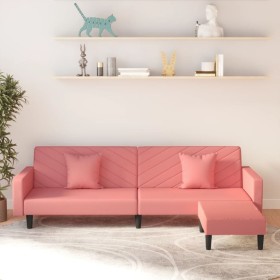 Sofá cama 2 plazas con reposapies y 2 cojines terciopelo rosa de vidaXL, Sofás - Ref: Foro24-3081847, Precio: 290,99 €, Descu...