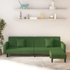 Sofá cama 2 plazas reposapies 2 cojines terciopelo verde oscuro de vidaXL, Sofás - Ref: Foro24-3081845, Precio: 337,99 €, Des...