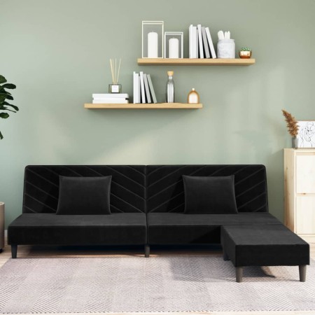 2-seater sofa bed with footrest and 2 black velvet cushions by vidaXL, Sofas - Ref: Foro24-3081838, Price: 302,31 €, Discount: %