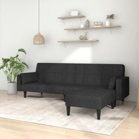 2-Sitzer-Schlafsofa mit 2 Kissen und Fußstütze aus schwarzem Stoff von vidaXL, Sofas - Ref: Foro24-3080675, Preis: 335,99 €, ...