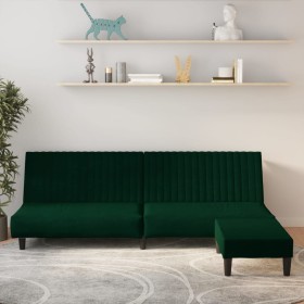 Sofá cama de 2 plazas con reposapies terciopelo verde oscuro de vidaXL, Sofás - Ref: Foro24-3081856, Precio: 288,99 €, Descue...