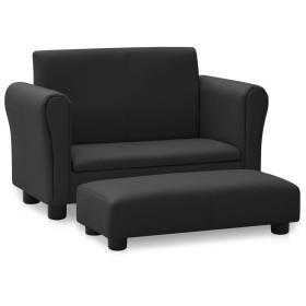 Sofá infantil con taburete de cuero sintético negro de vidaXL, Sofás - Ref: Foro24-325510, Precio: 123,99 €, Descuento: %