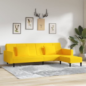 2-Sitzer-Schlafsofa mit 2 Kissen und Fußstütze aus gelbem Samt von vidaXL, Sofas - Ref: Foro24-3080642, Preis: 279,99 €, Raba...