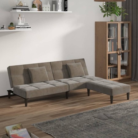 2-seater sofa bed with 2 cushions and footrest in light gray velvet by vidaXL, Sofas - Ref: Foro24-3080624, Price: 267,99 €, ...