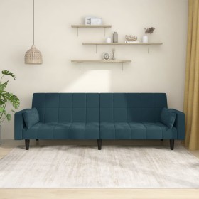 Sofá cama de 2 plazas con dos cojines terciopelo azul de vidaXL, Sofás - Ref: Foro24-337512, Precio: 252,99 €, Descuento: %