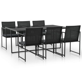 Set comedor de jardín 7 piezas y cojines ratán sintético negro de vidaXL, Conjuntos de jardín - Ref: Foro24-44444, Precio: 49...