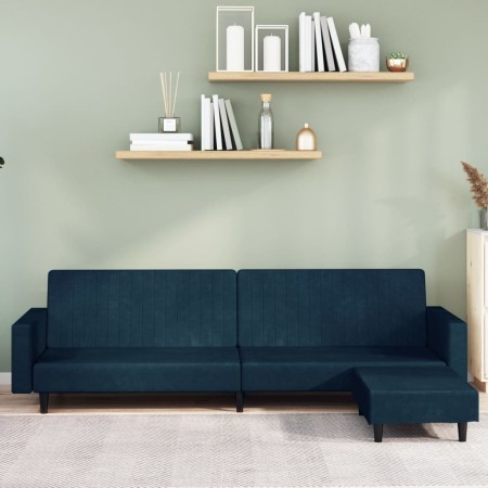 2-Sitzer-Schlafsofa mit Fußstütze aus blauem Samt von vidaXL, Sofas - Ref: Foro24-3081864, Preis: 341,93 €, Rabatt: %