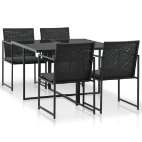 Set comedor de jardín 5 piezas y cojines ratán sintético negro de vidaXL, Conjuntos de jardín - Ref: Foro24-44443, Precio: 30...