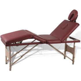 Mesa camilla de masaje de madera plegable de cuatro cuerpos rojos de vidaXL, Mesas de masaje - Ref: Foro24-110094, Precio: 18...