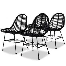 Esszimmerstühle 4 Einheiten aus schwarzem Naturrattan von vidaXL, Essstühle - Ref: Foro24-244572, Preis: 346,99 €, Rabatt: %