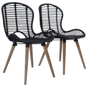 Esszimmerstühle 2 Einheiten aus schwarzem Naturrattan von vidaXL, Essstühle - Ref: Foro24-246807, Preis: 164,99 €, Rabatt: %