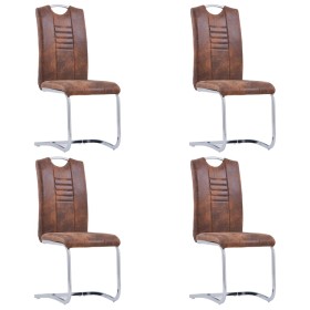 Cantilever dining chairs 4 units artificial suede leather brown by vidaXL, dining chairs - Ref: Foro24-281784, Price: 304,40 ...