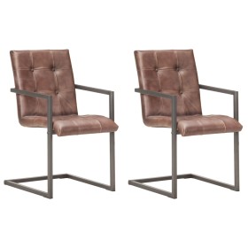 Cantilever dining chairs 2 units real worn brown leather by vidaXL, dining chairs - Ref: Foro24-321849, Price: 289,75 €, Disc...