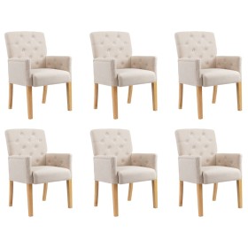 Dining chairs with armrests 6 units of beige fabric by vidaXL, dining chairs - Ref: Foro24-3058299, Price: 983,42 €, Discount: %