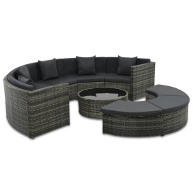 7-teiliges Gartenmöbel-Set und Kissen aus synthetischem Rattan in Grau von vidaXL, Gartensets - Ref: Foro24-44487, Preis: 844...